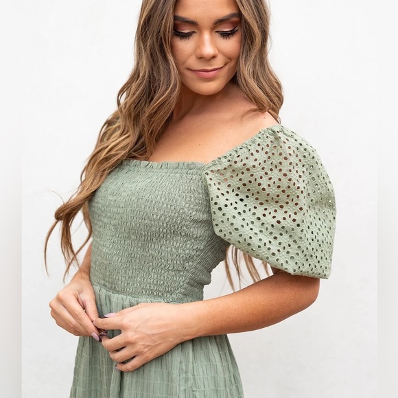 NWT Cottagecore Inspired Vera Eyelet Smocked Dress - Sage - Picture 3 of 9
